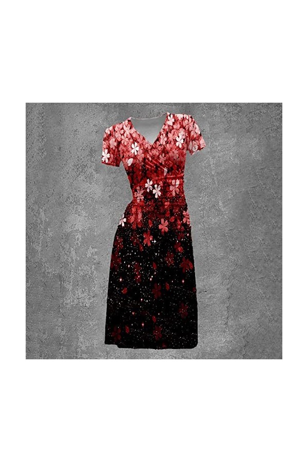 Déguisement Asiatique élégante à Manches Courtes et col Rond pour Femmes Robes New Look Red, L 