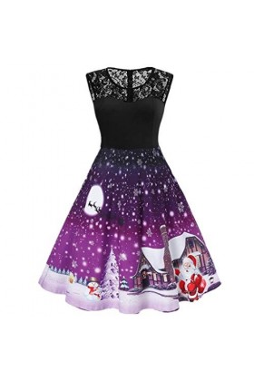 Robe de Noël pour femme - Imprimé Hepburn - Élégante - Rétro - Manches courtes - Col carré - Coupe ajustée - Robe de loisirs 