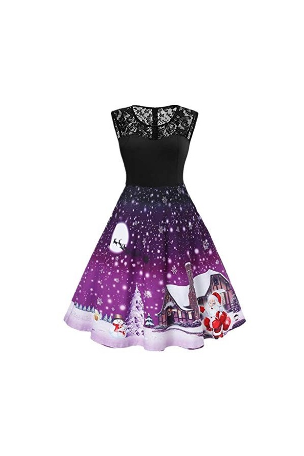 Robe de Noël pour femme - Imprimé Hepburn - Élégante - Rétro - Manches courtes - Col carré - Coupe ajustée - Robe de loisirs 