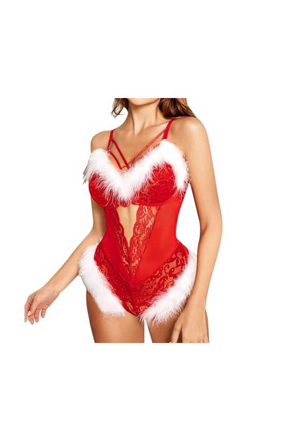 Fulidngzg Costumes érotiques pour femme Noël Sous-vêtements de Noël Lingerie sexy Teddy Body Lingerie Une pièce Lingerie érot
