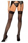 Obsessive Bas porte-jarretelles en résille avec motif, Noir , taille unique