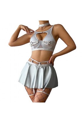 Dentelle drôle pour Femmes Dentelle Sexy Soutien-Gorge Noir Ensemble de sous-vêtements en Cuir Solide Tablier Sexy sous-vêtem