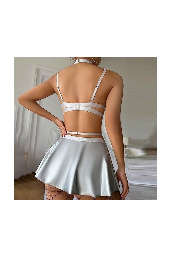 Dentelle drôle pour Femmes Dentelle Sexy Soutien-Gorge Noir Ensemble de sous-vêtements en Cuir Solide Tablier Sexy sous-vêtem