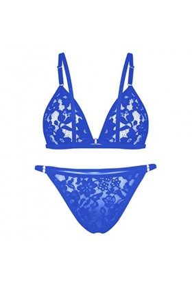 Hommes Sexy Dentelle Soutien-Gorge Culotte Habiller sous-Vêtements Réglable Cosplay Costume sous-Vêtements-Bleu Ensemble-L