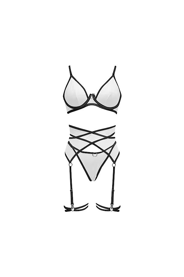 Ensemble de Soutien-Gorge Harnais pour Femme, élastique et sans Bonnets avec Cage, Bretelles Creuses réglables, Ceinture Sexy