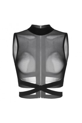 Ensemble Sexy Femme Érotique Réservoirs À Fermeture Éclair Transparents en Maille Transparente,Noir,XL