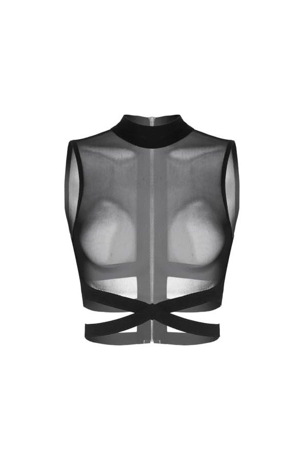 Ensemble Sexy Femme Érotique Réservoirs À Fermeture Éclair Transparents en Maille Transparente,Noir,XL
