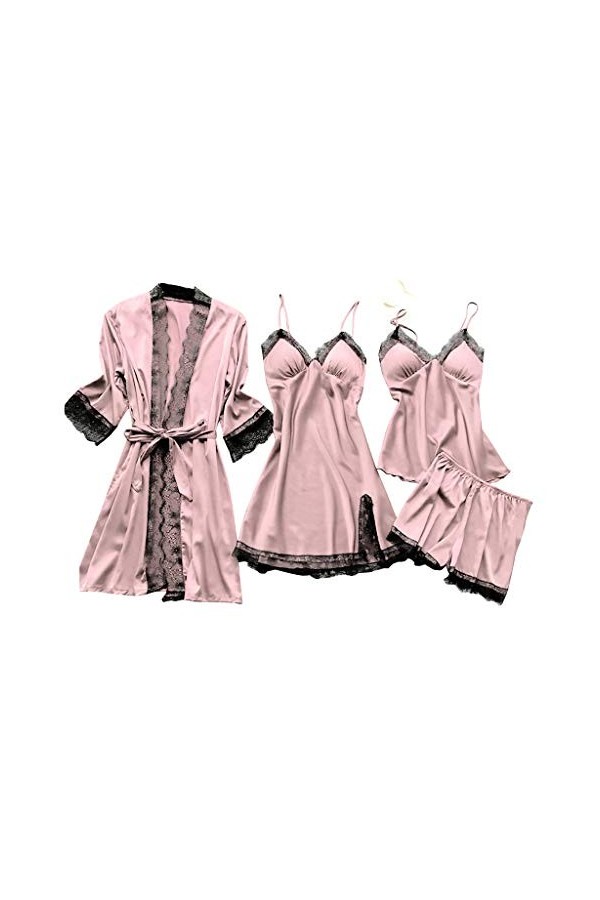 Lot de 4 chemises de nuit victoriennes pour femme - Sexy - Col en V - Vêtement de nuit - Lingerie sexy, Rose, XL