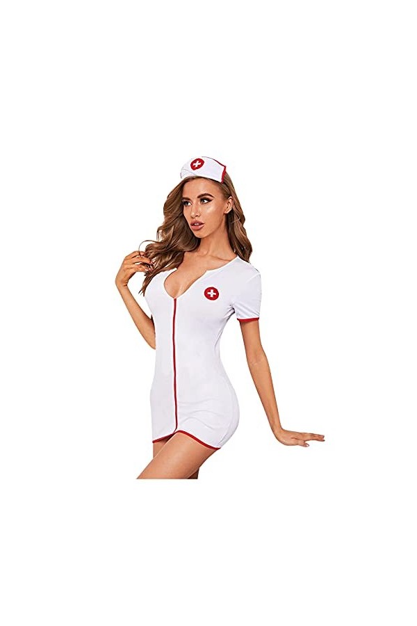KEERADS Lingerie Sexy Femme Coquine Infirmiere Uniforme Cosplay Nurse Costumes Lingerie Erotique Seduction Ouverte Infirmière