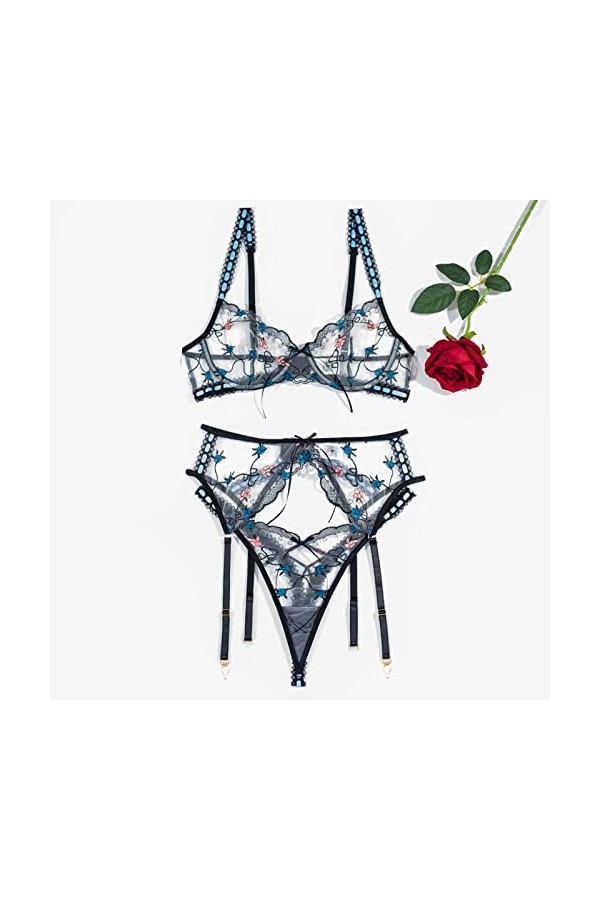 Sous Vetements Feminins Sexy Hot Jarretière en dentelle brodée de sous-vêtements sexy amusants pour femmes avec anneau en aci