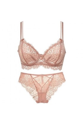 liaddkv Ensemble de Lingerie pour Femmes, Sexy Floral Pure Dentelle Mince Soutien-gorge Ensemble Hommes Sexy, Rose, 80D