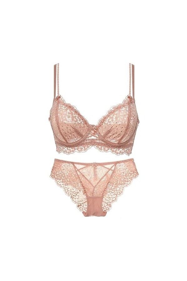 liaddkv Ensemble de Lingerie pour Femmes, Sexy Floral Pure Dentelle Mince Soutien-gorge Ensemble Hommes Sexy, Rose, 80D