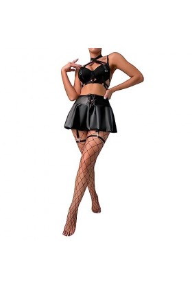 Lingerie Transparente Grande Taille en Dentelle Sexy Soutien-Gorge Noir Ensemble de sous-vêtements en Cuir Solide Tablier Sex