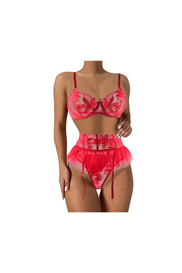 Lingerie Femme Sexy Ensemble Homme Sexy Hot y*2k Femmes Sexy Dentelle Florale Couleur Assortie avec Anneau en Acier Soutien-G