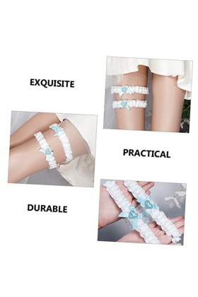 SOIMISS Jarretière en Dentelle De Mariée 2 Pièces Jarretière Bleue Jarretière Blanche Dames Costumes Accessoires pour Femmes 