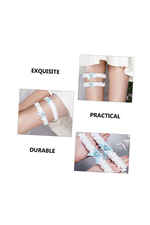 SOIMISS Jarretière en Dentelle De Mariée 2 Pièces Jarretière Bleue Jarretière Blanche Dames Costumes Accessoires pour Femmes 