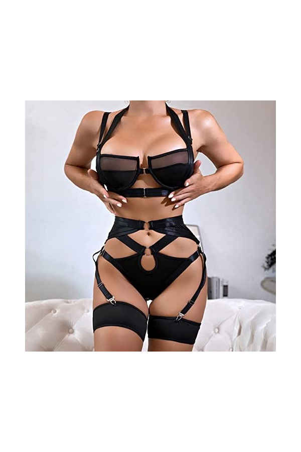 Lingerie Femme Sexy Ensemble Homme Sexy Hot y*2k Femmes Sexy col en V Fronde sans Manches Fleurs Dentelle Soutiens-Gorge pour