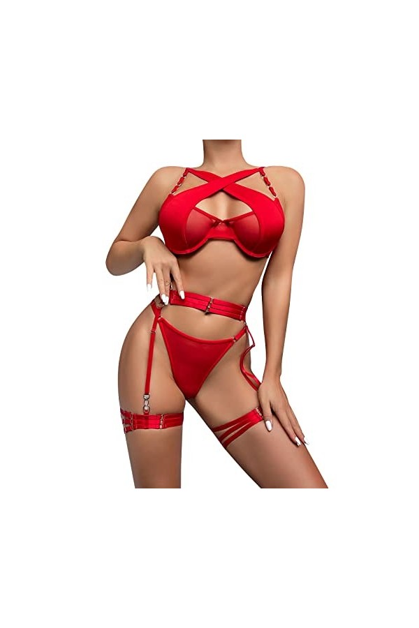 Lingerie Femme Sexy Ensemble Homme Sexy Hot y2*k Sous-vêtements de couture en maille pour femmes Ensemble trois pièces amusan