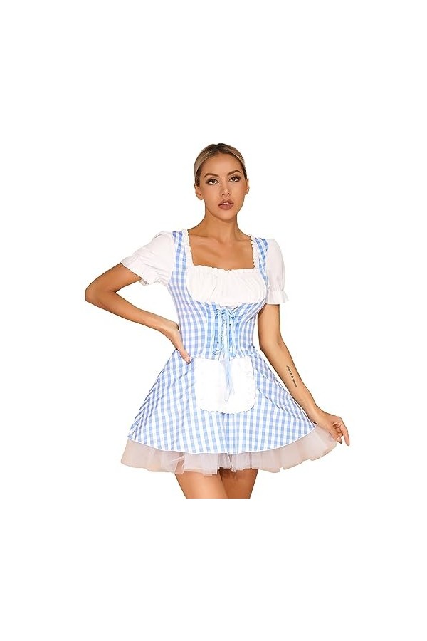 Jowowha Femme Costume Soubrette Lingerie de Nuit Sexy Déguisement Femme de Ménage Servante Maid Manga Robe Evasée Babydoll Ha