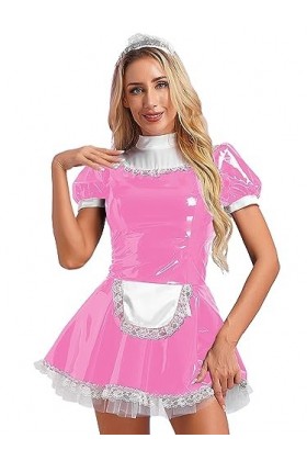 Alvivi Uniforme De Soubrette Française Femme Robe Similicuir Wetlook Déguisement Serveuse Femme De Ménage Costume Halloween C