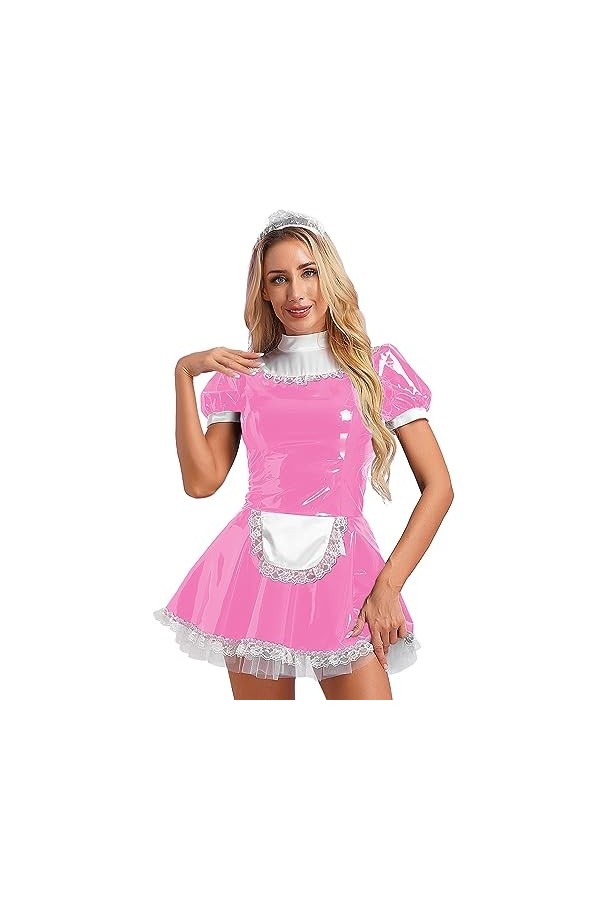 Alvivi Uniforme De Soubrette Française Femme Robe Similicuir Wetlook Déguisement Serveuse Femme De Ménage Costume Halloween C