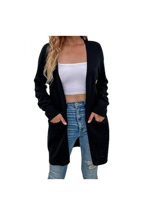 Gefomuofe Cardigan à manches longues pour femme - Léger - Léger - Lâche - Manches boléro - Veste dété légère, Noir , M