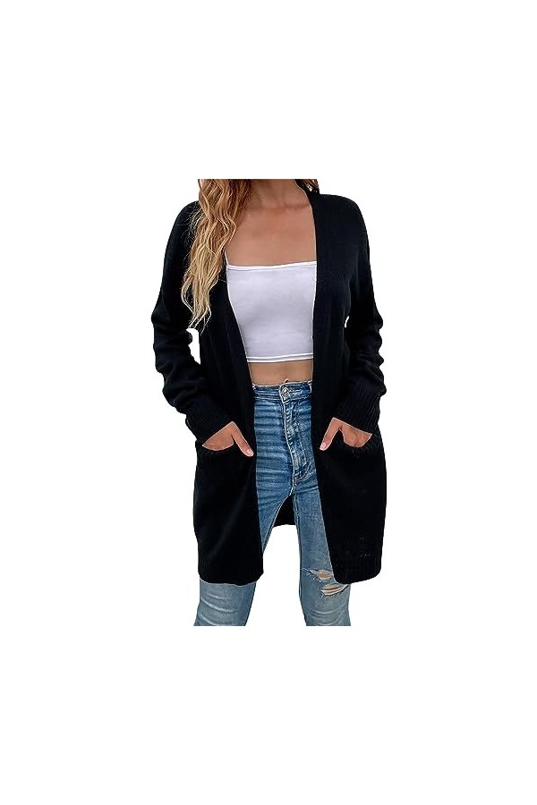 Gefomuofe Cardigan à manches longues pour femme - Léger - Léger - Lâche - Manches boléro - Veste dété légère, Noir , M