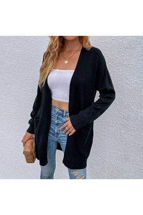 Gefomuofe Cardigan à manches longues pour femme - Léger - Léger - Lâche - Manches boléro - Veste dété légère, Noir , M