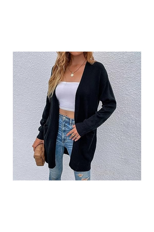 Gefomuofe Cardigan à manches longues pour femme - Léger - Léger - Lâche - Manches boléro - Veste dété légère, Noir , M