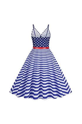 Henagehde Robe Femme Chic - Femmes Casual Jour De LIndépendance Imprimer Robe À Bretelles sans Manches Col en V Fermeture Éc