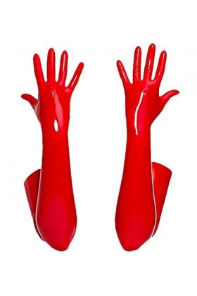 FEOYA Long Gants Femme Extensibles Sexy Gants Longs en Latex Cuir Brillan Adulte Rouge M