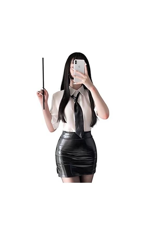 Juig sous-vêtements Sexy Miss secrétaire Costume Femmes Enseignant Cosplay Mini Jupe Bureau Uniforme Jeu de rôle Lingerie Cou