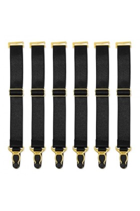 Satini Réglable Métal Clip Large Porte-jarretelles Ceinture Lingerie Sangles Noir - Or, 6 Sangles 