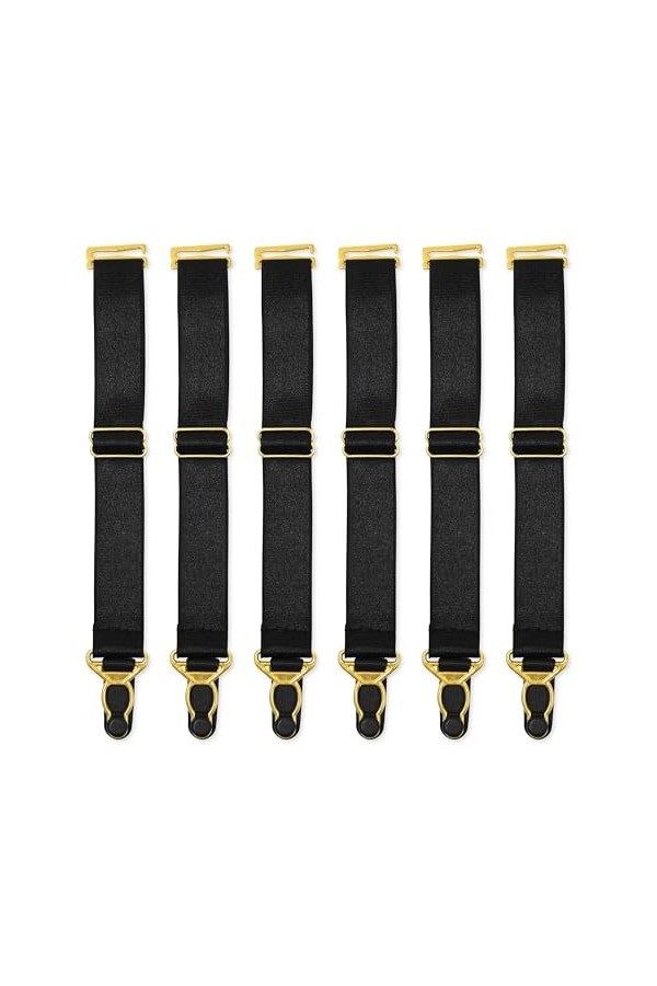 Satini Réglable Métal Clip Large Porte-jarretelles Ceinture Lingerie Sangles Noir - Or, 6 Sangles 