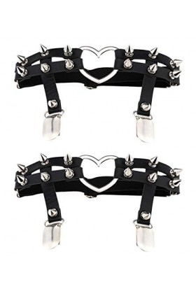 Women Girl Sexy Leather Heart Garters Punk Rock Rivet Stud Leg Ring 2pcs