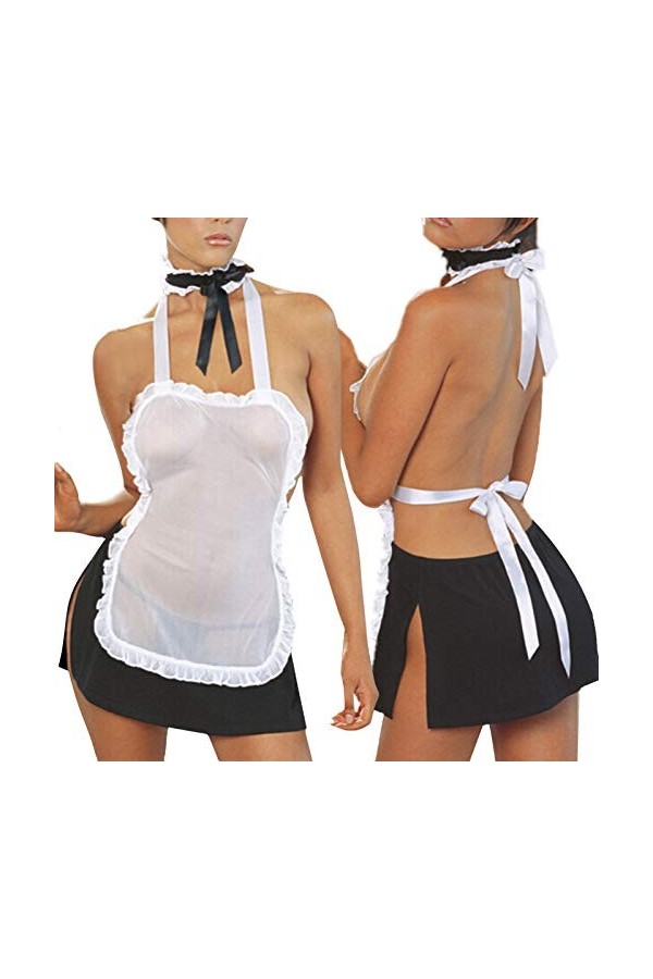 FEOYA - Ensemble Lingerie Deguisement Femme Soubrette Cosplay Uniform Costumes Sexy Jeu de Rôle Vêtement de Nuit Babydoll Sty