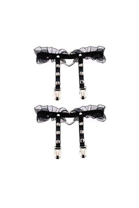 alisikee Lot de 2 porte-jarretelles réglables en dentelle en forme de cœur avec fermoirs antidérapants pour femme, noir/rose,