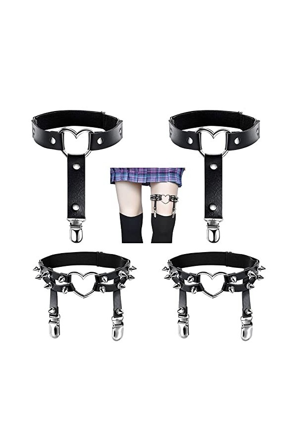 Elastique Porte Jarretelle, 4Pcs Harnais Ceintures de Jambe avec Clips, Gothique Jarretelles Anneau de Jambe, Jarretelles de 