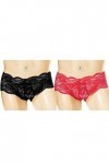 Anzhee Lot de 2 slips en dentelle pour homme sexy String Sous-vêtements pour homme, Noir/rouge, taille unique