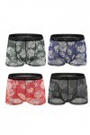 Seoilty 4pc Boxer Homme Imprimé Dentelle Transparent T-Back Culotte Taille Basse BombéE sous-VêTement De Nuit Culotte Sexy Re