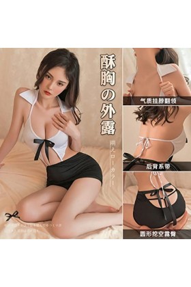 Femmes Pyjamas Sexy Lingerie secrétaire Licou Cou Hauts de Nuit et Mini Jupe Bureau Dame Uniforme séduisante Femme de Chambre