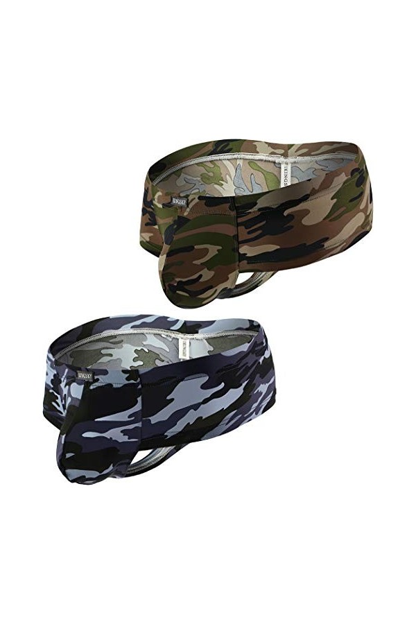 iKingsky String en Cuir épais pour Homme Camouflage Brasil Back sous-vêtements XXL, Pack de 2 