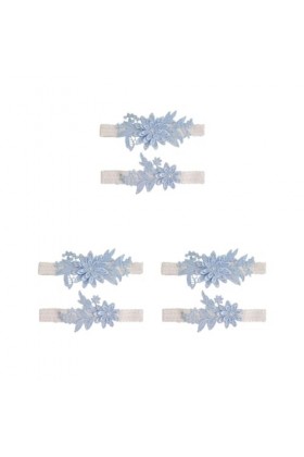 Lot de 3 ensembles de jarretelles en dentelle pour mariée - Bleu azur - 40-60 cm