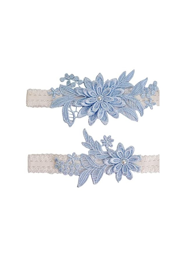 Lot de 3 ensembles de jarretelles en dentelle pour mariée - Bleu azur - 40-60 cm