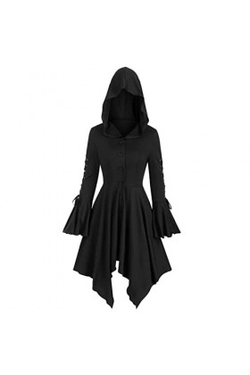 KBOPLEMQ Vêtements médiévaux pour femme - Robe gothique - Robe Renaissance - Manches longues - Robe asymétrique - Robe gothiq