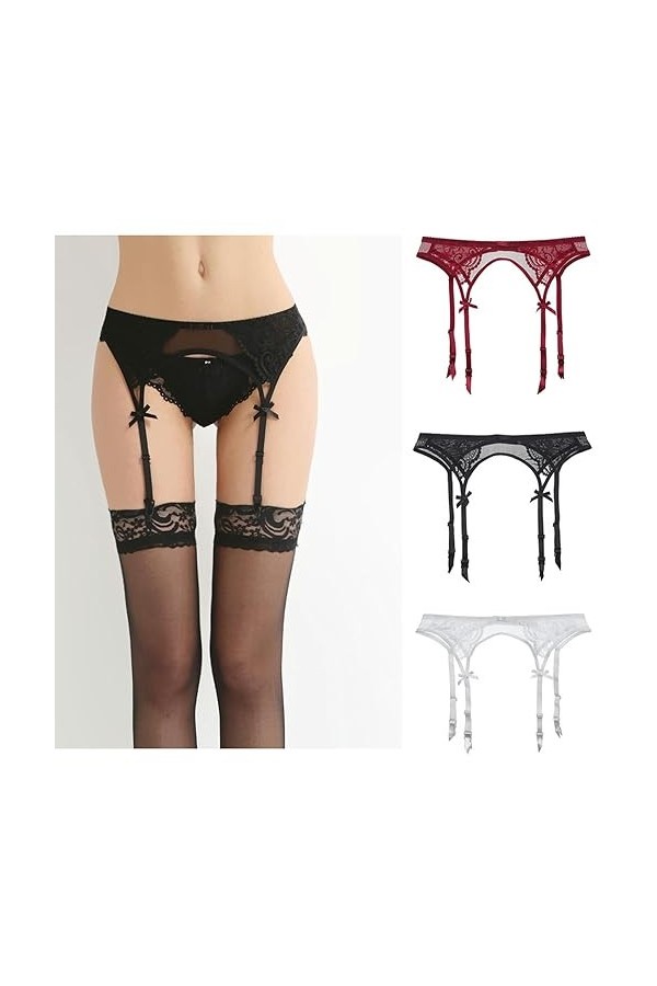 Porte-jarretelles en dentelle aux couleurs des porte-jarretelles de mariage - Noir, rouge, blanc