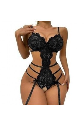 Tissu en mailleSexy Combinaison Transparente Lingerie érotique Pyjama, Noir, L