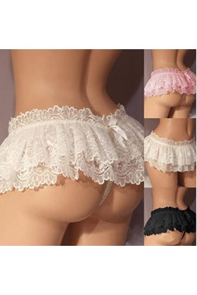 PIYAX Culotte Homme Sissy Crossdress sous-vêtements Sexy Doux à Volants Jupe Culotte Lingerie Sissy Dentelle Slips sous-vêtem