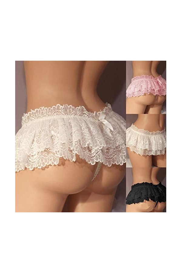 PIYAX Culotte Homme Sissy Crossdress sous-vêtements Sexy Doux à Volants Jupe Culotte Lingerie Sissy Dentelle Slips sous-vêtem