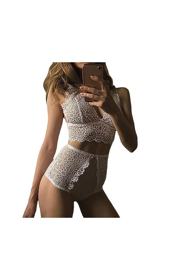 Ouvrir lentrejambeEnsemble de Lingerie érotique Sexy en Maille de Soutien-Gorge Pure, Blanc, 2XL